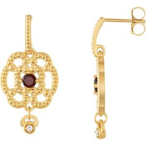 14K Yellow Natural Mozambique Garnet & .03 CTW Natural Diamond Earrings