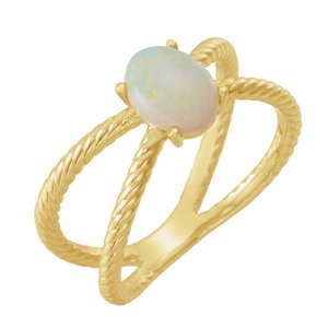 8x6 mm  Natural White Opal Criss-Cross Ring