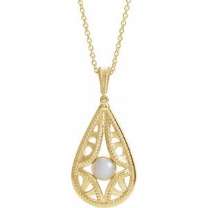 14K Yellow Cultured White Freshwater Pearl Vintage-Inspired Pendant