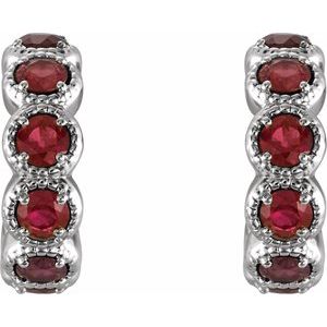 Sterling Silver Natural Mozambique Garnet Hoop Earrings