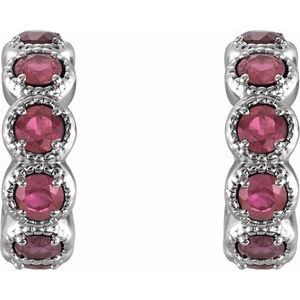 Sterling Silver Natural Pink Tourmaline Hoop Earrings