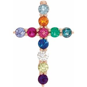 14K Rose Natural Multi-Gemstone & .03 CT Natural Diamond Cross 16-18" Necklace