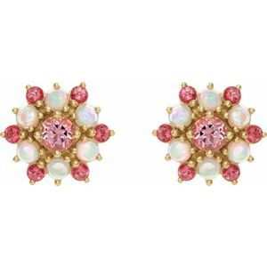 Natural Pink Tourmaline & Natural Ethiopian Opal Cabochon Earrings