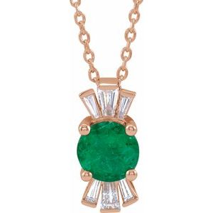 14K Rose Lab-Grown Emerald & 1/6 CTW Natural Diamond 16-18" Necklace