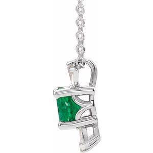 Platinum Lab-Grown Emerald & 1/6 CTW Natural Diamond 16-18" Necklace