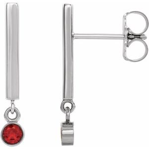 14K White Natural Mozambique Garnet Bar Earrings