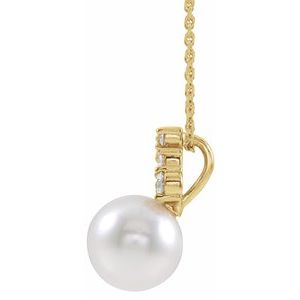 14K Yellow Cultured White Freshwater Pearl & 1/4 CTW Natural Diamond 16-18" Necklace