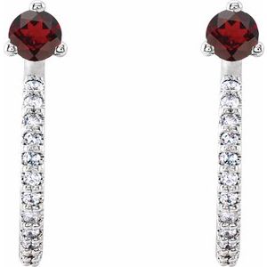 Sterling Silver Natural Mozambique Garnet & 1/6 CTW Natural Diamond J-Hoop Earrings