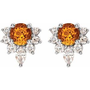 Sterling Silver Natural Citrine & 1/6 CTW Natural Diamond Earrings