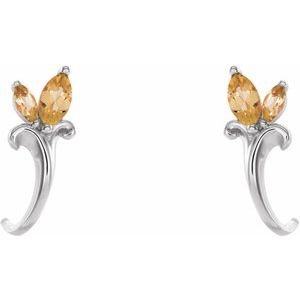 Sterling Silver Natural Citrine Floral J-Hoop Earrings