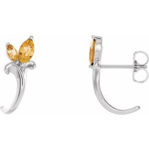 Sterling Silver Natural Citrine Floral J-Hoop Earrings