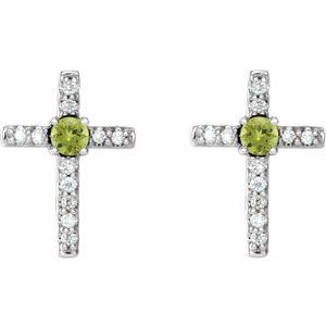 Sterling Silver Natural Peridot & .05 CTW Natural Diamond Cross Earrings