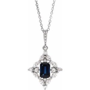 Sterling Silver Natural Blue Sapphire & 1/3 CTW Natural Diamond 16-18" Necklace