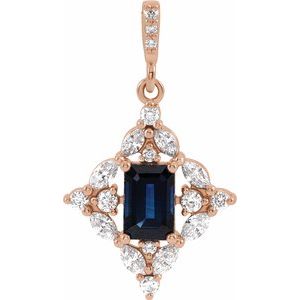 14K Rose Natural Blue Sapphire & 1/3 CTW Natural Diamond Pendant