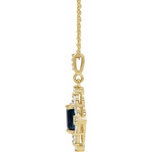 14K Yellow Natural Blue Sapphire & 1/3 CTW Natural Diamond 16-18" Necklace