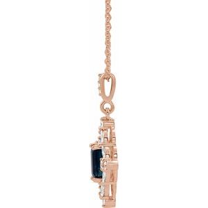 14K Rose Natural Blue Sapphire & 1/3 CTW Natural Diamond 16-18" Necklace