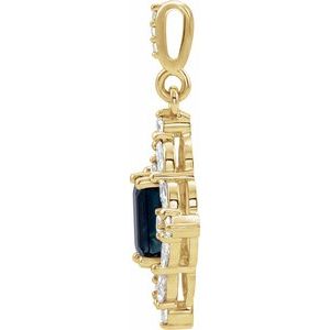 14K Yellow Natural Blue Sapphire & 1/3 CTW Natural Diamond Pendant