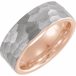 18K Rose Gold PVD Tungsten 8 mm Flat Hammered Band Size 10