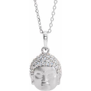 Sterling Silver 1/8 CTW Natural Diamond Buddha 16-18" Necklace