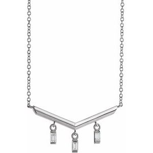 Sterling Silver 1/8 CTW Natural Diamond V Bar 16" Necklace