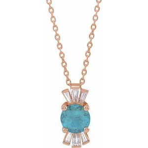 14K Rose Natural Aquamarine & 1/6 CTW Natural Diamond 16-18" Necklace