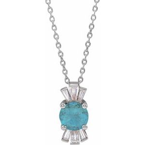 Sterling Silver Natural Aquamarine & 1/6 CTW Natural Diamond 16-18" Necklace