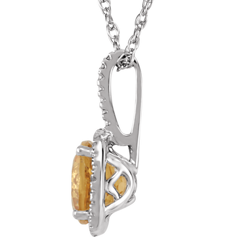 Sterling Silver 7 mm Natural Citrine & .015 CTW Natural Diamond 18" Necklace