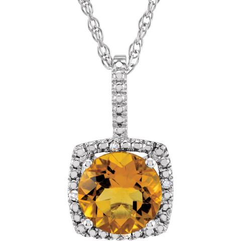 Sterling Silver 7 mm Natural Citrine & .015 CTW Natural Diamond 18" Necklace