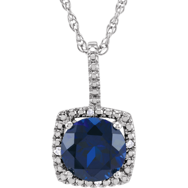 Sterling Silver and Sapphire Pendant With Chain