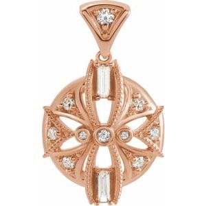 14K Rose 1/4 CTW Natural Diamond Vintage-Inspired Pendant