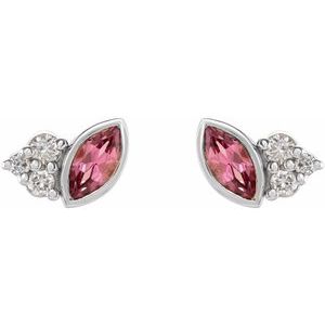 Sterling Silver Natural Pink Tourmaline & .05 CTW Natural Diamond Earrings