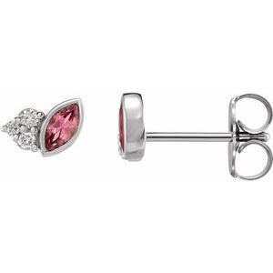Sterling Silver Natural Pink Tourmaline & .05 CTW Natural Diamond Earrings