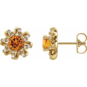 Natural Citrine & 1/6 CTW Natural Diamond Halo-Style Earrings