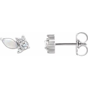 Sterling Silver Australian Natural White Opal & 1/6 CTW Natural Diamond Cluster Earrings