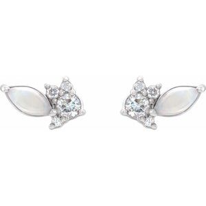 Sterling Silver Australian Natural White Opal & 1/6 CTW Natural Diamond Cluster Earrings