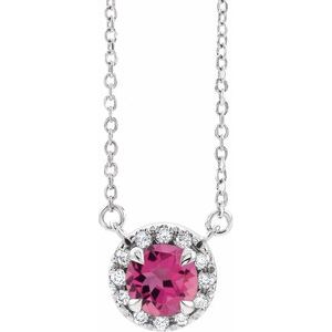 Sterling Silver 3.5 mm Natural Pink Tourmaline & .03 CTW Natural Diamond 16" Necklace