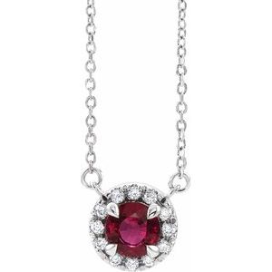 Sterling Silver 3.5 mm Natural Mozambique Garnet & .03 CTW Natural Diamond 16" Necklace