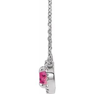 Sterling Silver 3.5 mm Natural Pink Tourmaline & .03 CTW Natural Diamond 16" Necklace