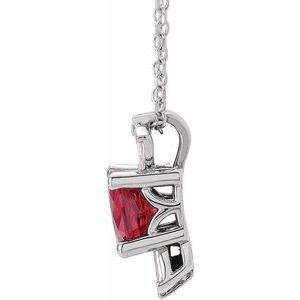 Sterling Silver Lab-Grown Ruby & 1/6 CTW Natural Diamond 16-18" Necklace