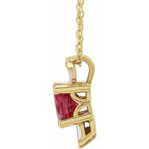 14K Yellow Lab-Grown Ruby & 1/6 CTW Natural Diamond 16-18" Necklace