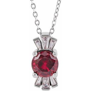 14K White Lab-Grown Ruby & 1/6 CTW Natural Diamond 16-18" Necklace