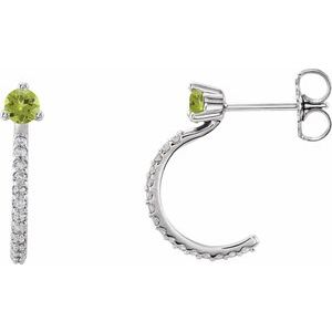 Sterling Silver Natural Peridot & 1/6 CTW Natural Diamond J-Hoop Earrings