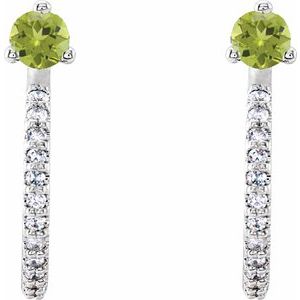 Sterling Silver Natural Peridot & 1/6 CTW Natural Diamond J-Hoop Earrings