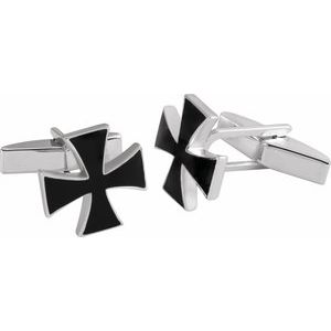 Sterling Silver 15 mm Black Enamel Maltese Cross Cuff Links