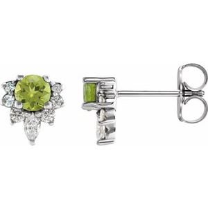 Sterling Silver Natural Peridot & 1/6 CTW Natural Diamond Earrings