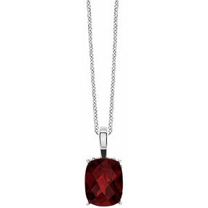 14K White Natural Mozambique Garnet Solitaire Scroll 18" Necklace