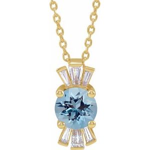 14K Yellow Natural Blue Zircon & 1/6 CTW Natural Diamond 16-18" Necklace