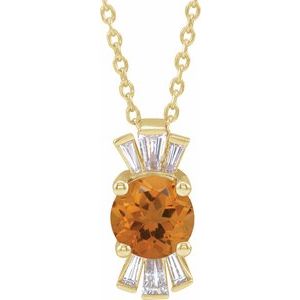 14K Yellow Natural Citrine & 1/6 CTW Natural Diamond 16-18" Necklace