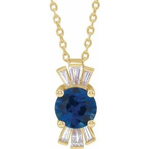 14K Yellow Lab-Grown Blue Sapphire & 1/6 CTW Natural Diamond 16-18" Necklace