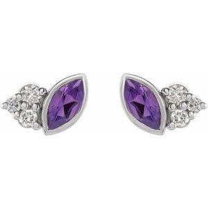 Sterling Silver Natural Amethyst & .05 CTW Natural Diamond Earrings